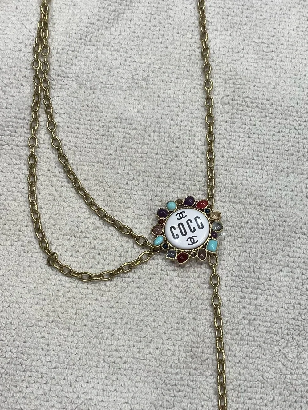 CHANEL Gold-Tone Chain Necklace with Multi-Color Enamel Medallion - Picture 2 of 2